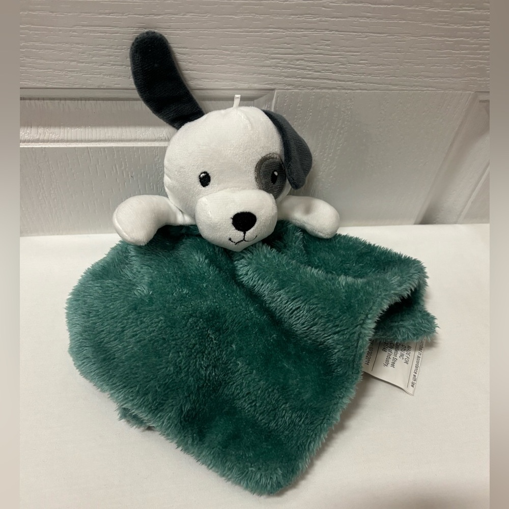 Puppy Dog Security Blanket Plush Lovey Blanket in Teal and White 10x10”